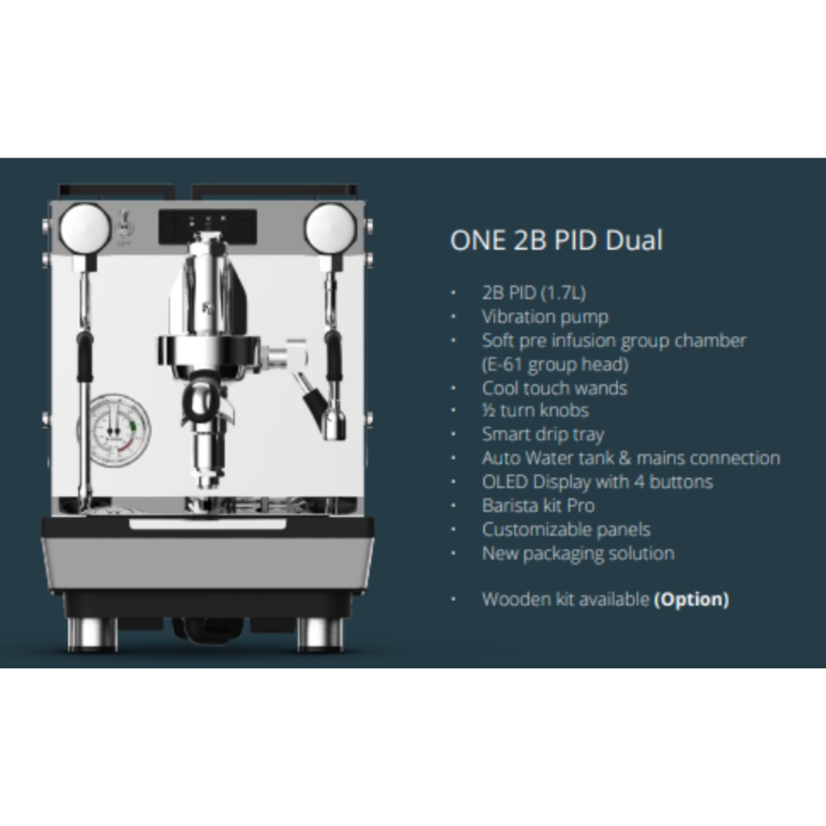 CREM - CREM ONE 2B PID Dual Espresso Coffee Machine 1.7L + 1.5L - Espresso Machine - Prime Coffee Suppliers