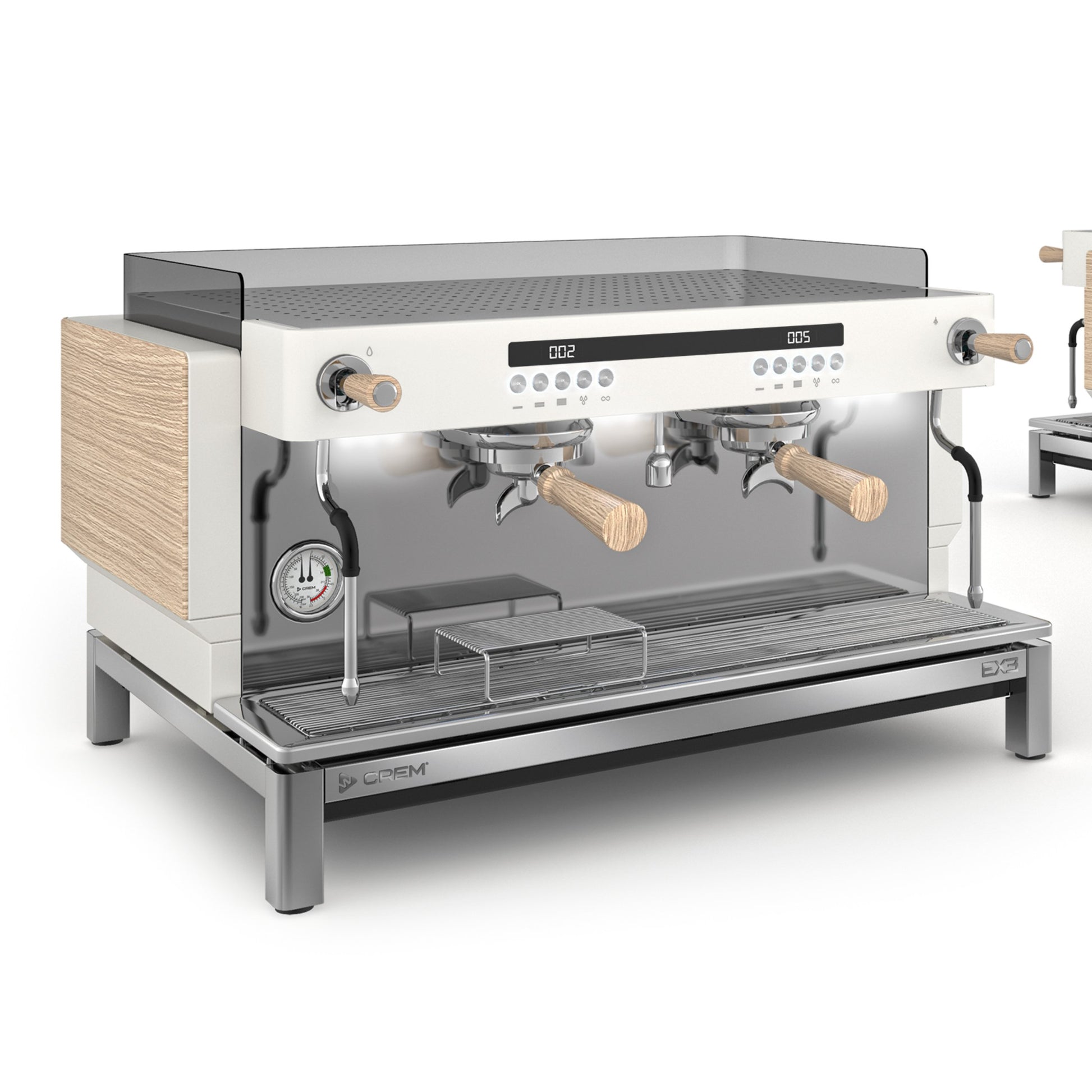 CREM - CREM EX3 2 Group Display Espresso Machine 11.5 Litres White/Oak - Espresso Machine - Primecoffeesuppliers